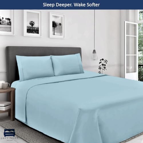 Cottingon 5 PC Split King Sheets Fits 16" Deep, Egyptian Cotton, Light Blue - Image 6