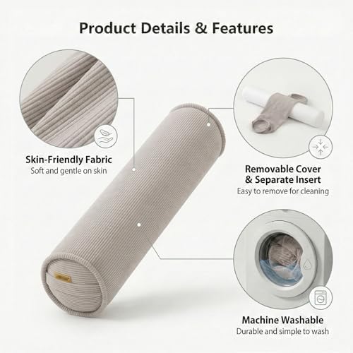 Long Pillow for Bed – Corduroy Round Bolster Pillow for Adults, Decorative Body - Image 4