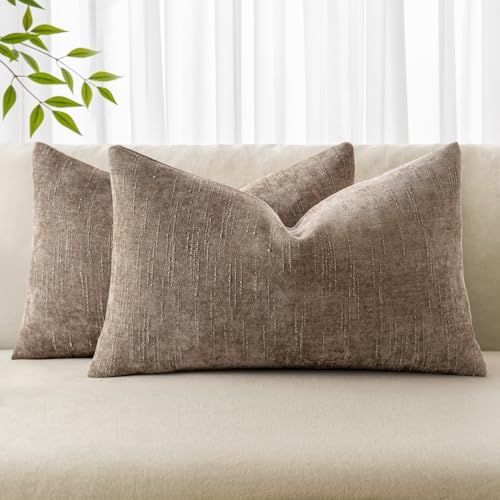 MIULEE 12x20 Inch Lumbar Textured Chenille Throw Pillow Covers Taupe Grey by MIULEE