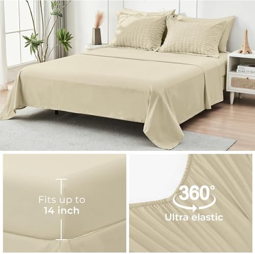 HYMOKEGE Oatmeal Queen Comforter Set Seersucker 7 Pieces, All Season Luxury Bed - Image 6