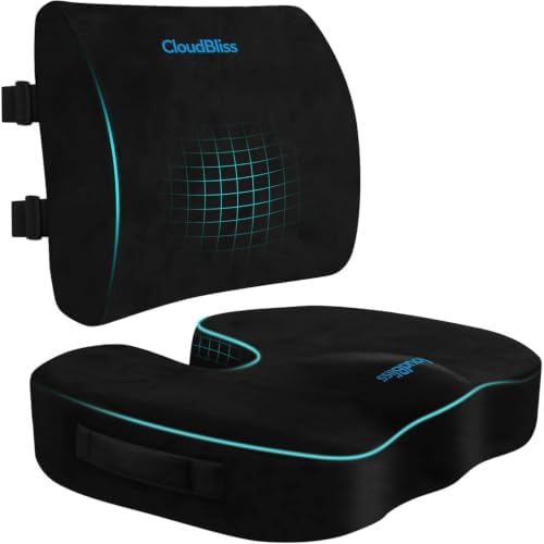 CloudBliss Ergonomic Seat Cushion & Lumbar Support Pillow Set by CloudBliss