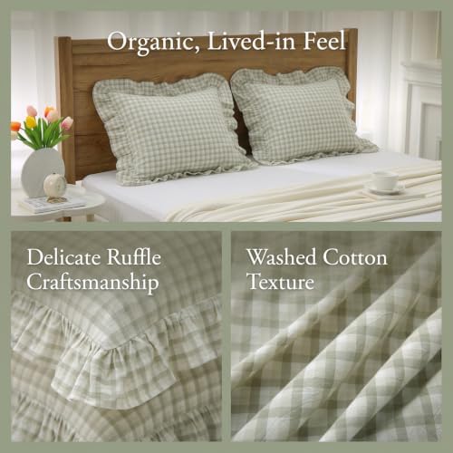 Mywinlle Muted Sage Green Plaid Gingham Throw Pillow Shams - Image 4