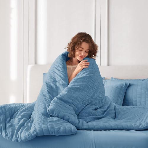 MUXHOMO 7 Pieces King Comforter Set, Seersucker Bed in a Bag King Size - Image 6