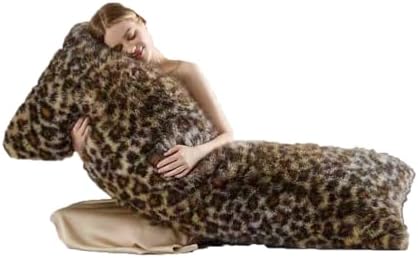 Brown Leopard Print Body Pillow Cover, Plush Fuzzy Faux Fur Body Pillowcase by Unknown