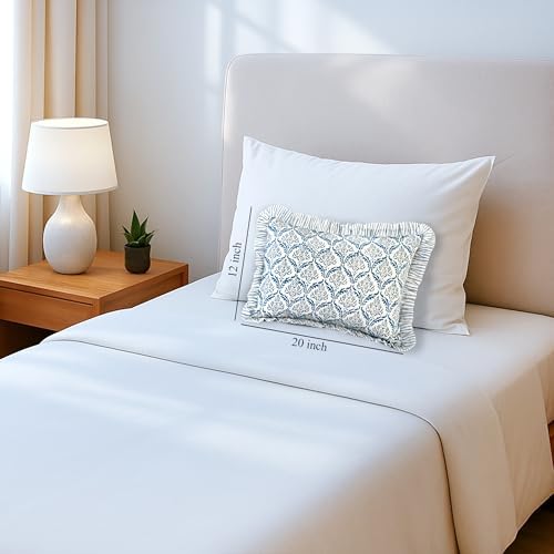 CPC Block Print Indigo Regal Ruffle Cotton Lumbar Pillow Cover 12x20 inch - Image 4