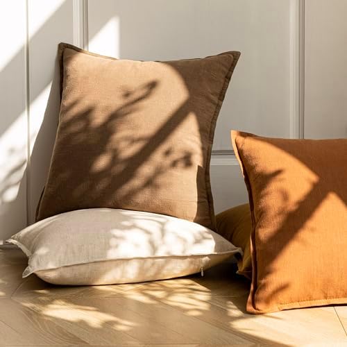 Foindtower Linen Solid Decorative Throw Pillow Covers 22x22 Cocoa Brown - Image 5