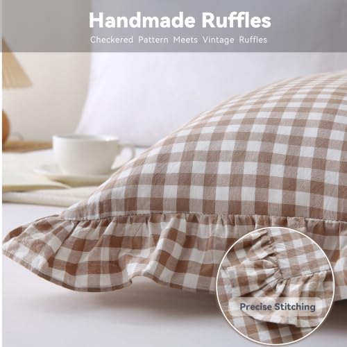 Lumbar Pillow Cover, Warm Taupe Gingham, 36x14 Inch, 1 Pack - Image 5