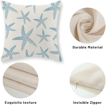Blue Starfish Pillow Covers 18x18 Set of 2 Coastal Throw Pillows Spring Summer - Image 7
