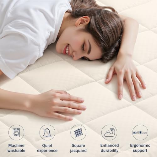 OLANLY Queen Quilted Mattress Pad, Down Alternative Fill, Ivory White - Image 2
