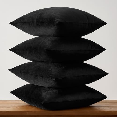 GIGIZAZA Pack of 4 Black Decorative Velvet Pillow Covers 18x18 - Image 5