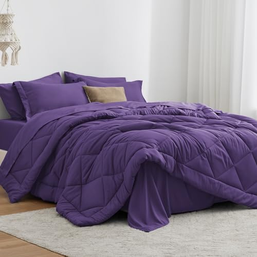 Love's cabin Full Comforter Set Purple, 7 Pieces Full Bed in a Bag, All Season by Lovescabin