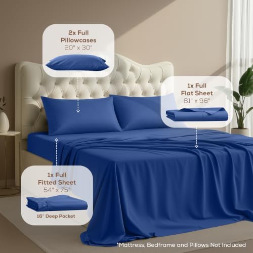 Full Sheets Set, 4 Pieces 16" Deep Pocket Hotel Luxury Sheets, Royal Blue - Image 2