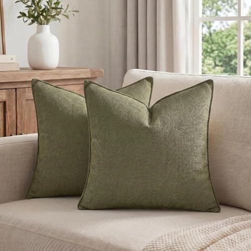 Fancy Homi Set of 2 Olive Green 22x22 Inch Soft Chenille Decorative Throw - Image 5