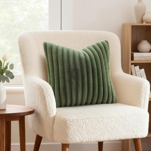 decorUhome Fall Faux Fur Throw Pillow Covers 26x26 Set of 2 Olive Green - Image 2
