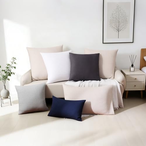 100% Cotton Waffle Weave Throw Pillow Covers Set of 2, Hidden Zipper Closure - Image 6