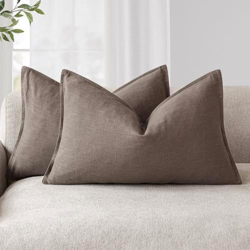 Foindtower Decorative Linen Lumbar Throw Pillow Covers 12x20 Light Coffee by Foindtower