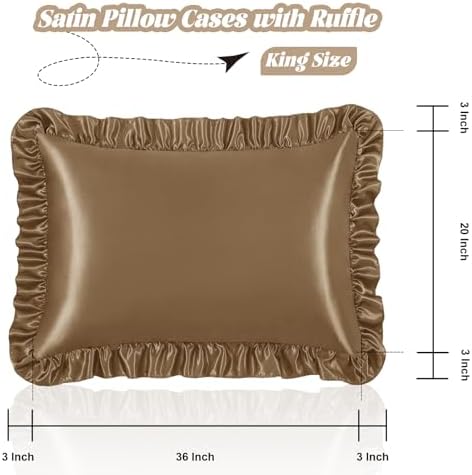 Homiest Camel Brown Ruffle Satin Pillowcase Set of 2 - Image 3