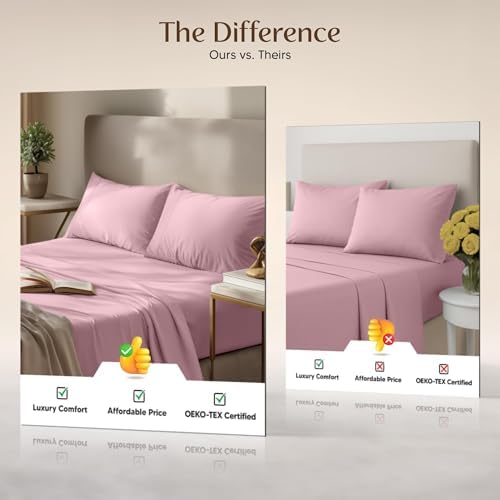 King Sheets Set, 4 Pieces 16" Deep Pocket Hotel Luxury Sheets, Crystal Pink - Image 6