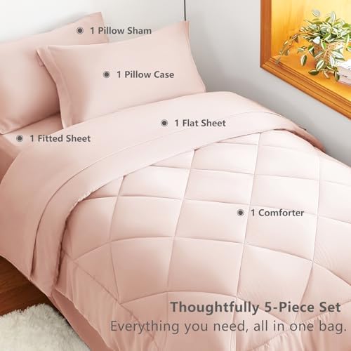 CozyLux Twin Comforter Set 68"x88" Blush Pink - Image 6