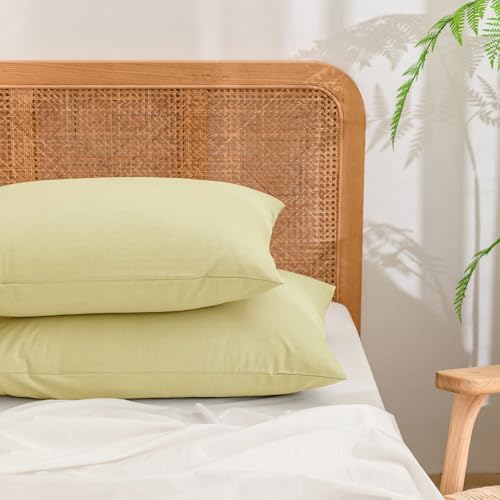 BESTOUCH Washed Cotton Pillowcases Linen Feel Light Yellow Queen by BESTOUCH