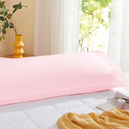 Vonty Pink Ruffled Pillow Cases Set of 2, Queen Size, 20x30 Inch - Image 7