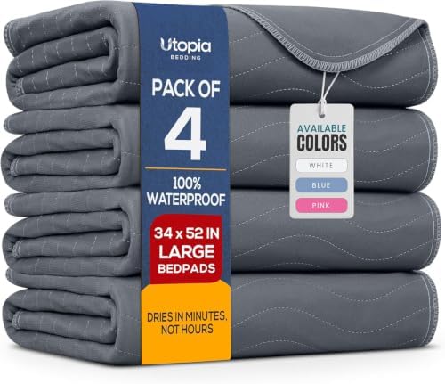 4 Pack Waterproof Reusable Heavy Absorbency Incontinence Bed Pads 34"x52" by UTOPIABEDDING