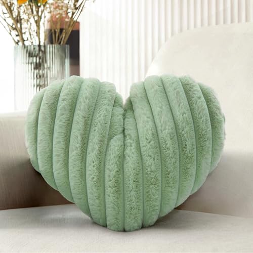 Green Heart Pillow 12.9" Cute Soft Fluffy Small Decorative Throw Pillows by Nmkopzy