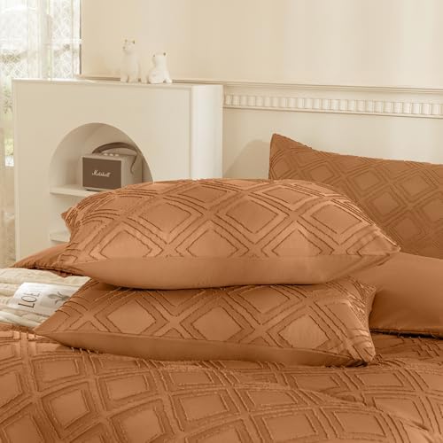 JELLYMONI Rust Grid Tufted Pillowcases King Size - Image 3