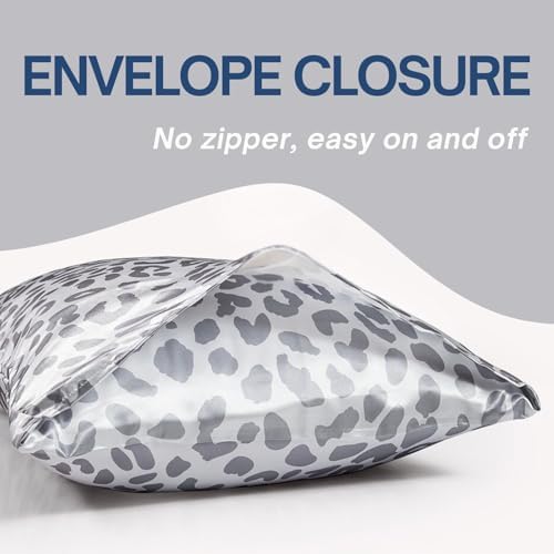 Grey Leopard Printed Pillow Case, King Cheetah Satin Pillowcase 2 Pack - Image 3