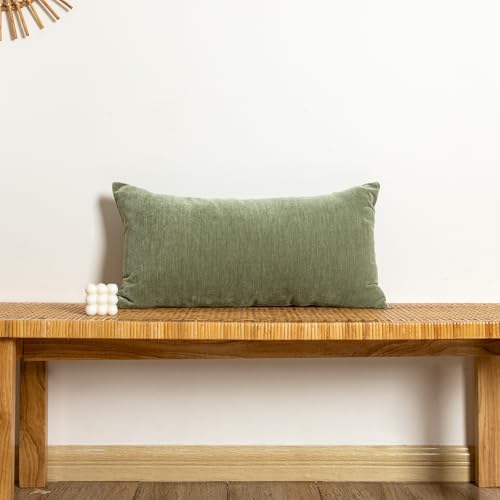 JoraLion Chenille Lumbar Pillow Covers 12X24 inch Olive Sage Green - Image 2