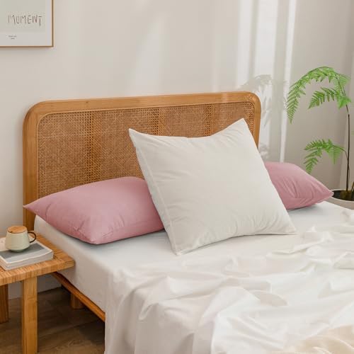 BESTOUCH Washed Cotton Pillowcases Linen Feel Red Pink Queen - Image 4