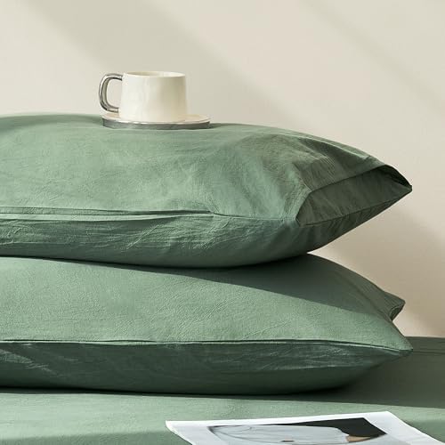 JELLYMONI 100% Washed Cotton Pillowcases, Envelope Closure 2-Pack by JELLYMONI