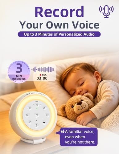 Portable Baby Sound Machine, 24 Sleep Sounds, Voice Recording & Night Light - Image 2