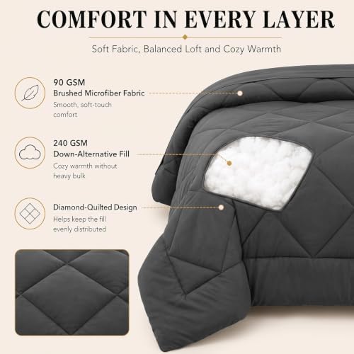 CozyLux California King Comforter Set 104"x96", 7 Piece, Dark Grey - Image 6