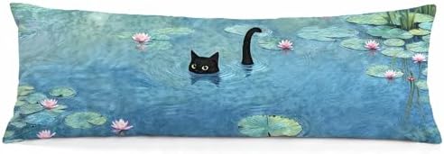 Black Cat Art Painting 20x54 Body Pillow Cover, Aesthetic Black Cat Decor Long by Unknown