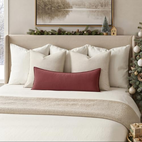 MIULEE Decorative Linen Lumbar Pillow Cover 14x36 Inch Burgundy Red - Image 4