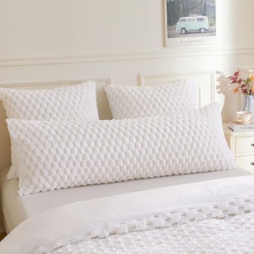 XeGe Bubble Fluffy Faux Rabbit Fur Decorative Body Pillow Cover 20x54 White by XeGe