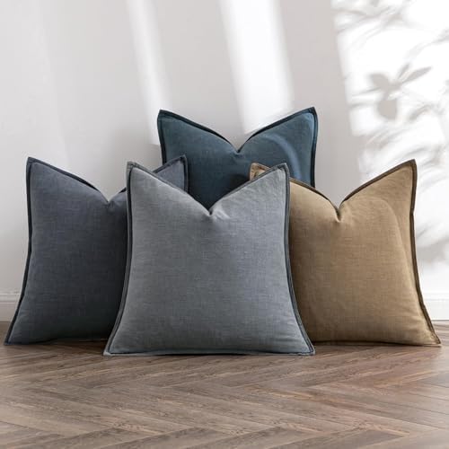 MIULEE Neutral Navy Boho Linen Pillow Covers 24x24 Inch Pack of 4 by MIULEE