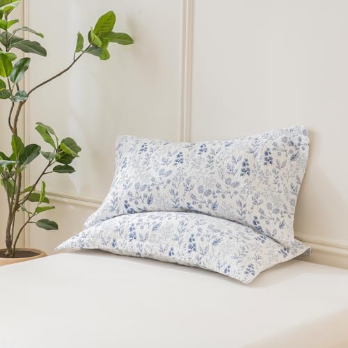 Lady Ann Pillow Shams Standard Size 20x26, 2-Piece Blue and White Floral & - Image 2
