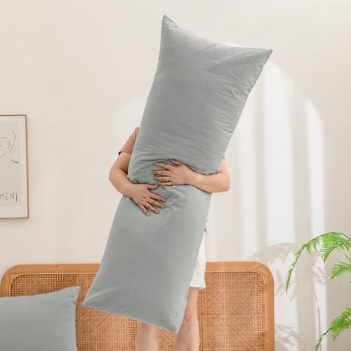 BESTOUCH Washed Cotton Pillowcases Linen Feel Northern Droplet Grey Body - Image 5