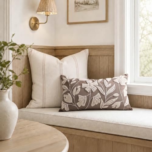 BlissBlush Decorative Lumbar Pillow Cover 12x20 Inch, Taupe Brown Floral Tufted - Image 5