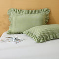 Silnuo Olive Green/White Gingham Ruffle Pillow Covers Queen Size 20"x30" by Silnuo