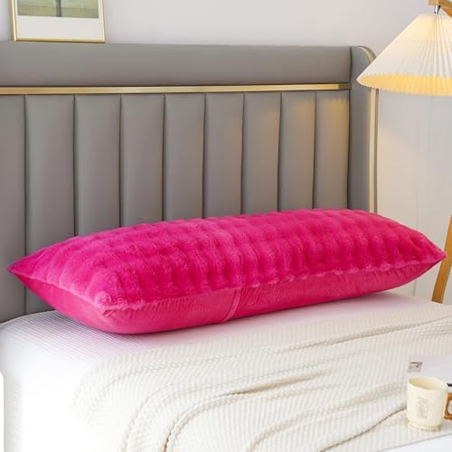 JAUXIO Fluffy Faux Fur Body Pillow Cover, Hot Pink, 21 x 54 Inches - Image 4