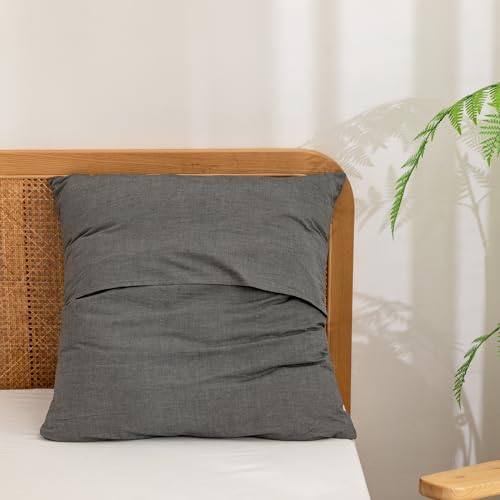 BESTOUCH Washed Cotton Pillowcases Linen Feel Dark Grey Euro - Image 2