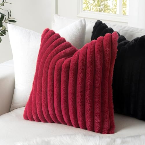MIULEE Faux Fur Decorative Throw Pillow Covers 20x20 Set of 2 Burgundy - Image 2