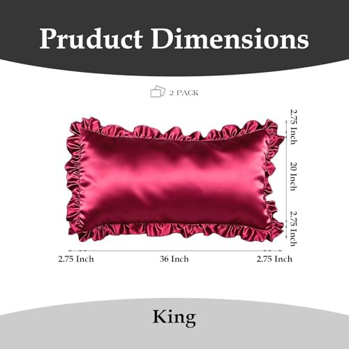 2 Pack Ruffle Satin Pillowcases King Size 20"x36" Burgundy - Image 2