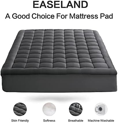 EASELAND Twin Size Mattress Pad Pillow Top Mattress Topper Single Dark Grey - Image 2