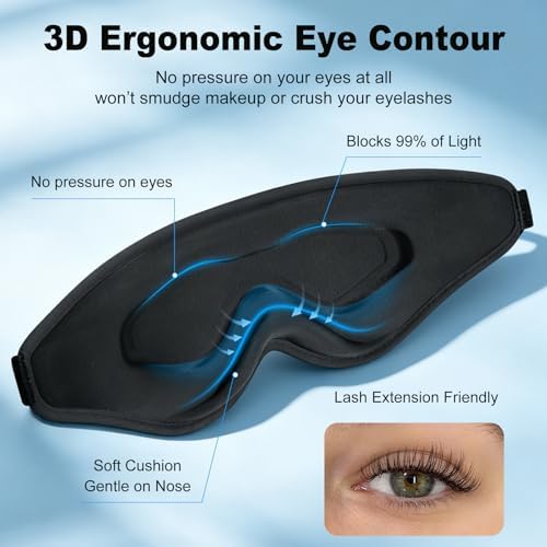 3D Contoured Sleep Eye Mask, Zero Eye Pressure Light Blocking Sleeping Mask - Image 7