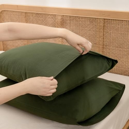 BESTOUCH Washed Cotton Pillowcases Linen Feel Olive Green 12 X 20 inch - Image 3