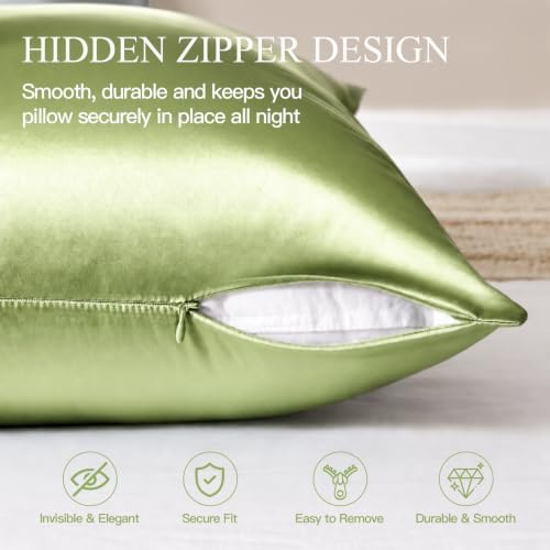 Mulberry Silk Pillow Cases for Hair and Skin, Tea Green - Image 6